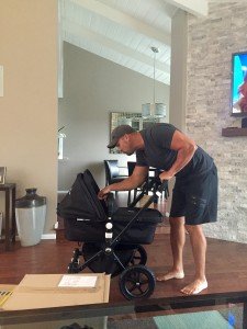 David finished putting together the stroller